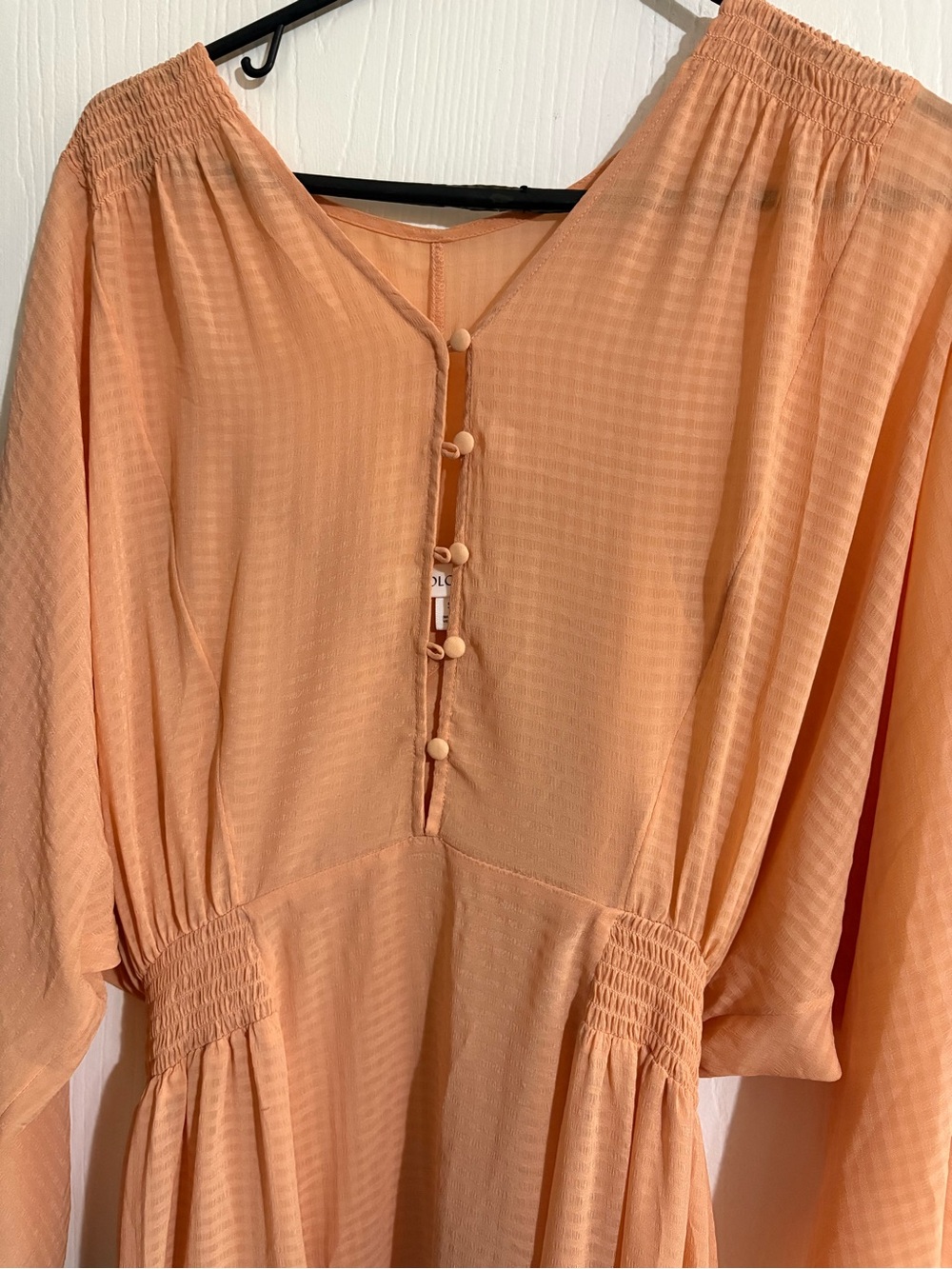 Prologue Peach Button-Front Long Sleeve Midi Dress